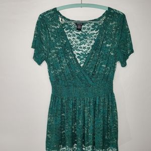Green Laced Babydoll Top by Torrid.